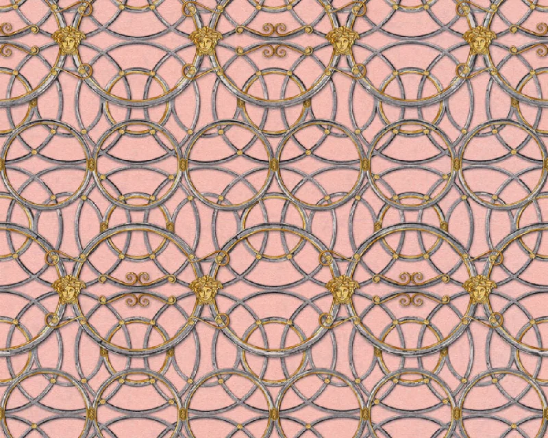 Modern Geometric Textured Wallpaper in Pink/Metallics from the Versace IV Collection