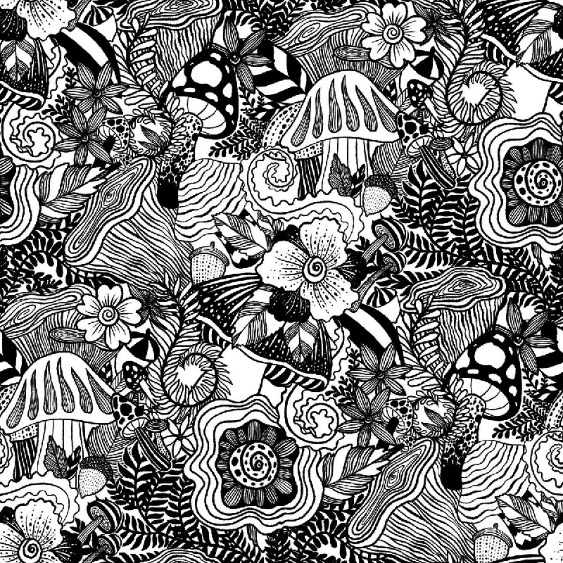 Mushroom Magic Black Peel And Stick Wallpaper