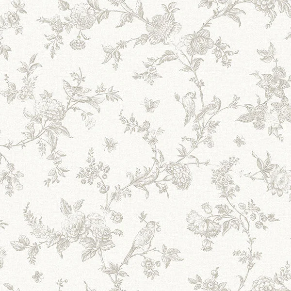 Nightingale Taupe Floral Trail Wallpaper from the Delphine Collection