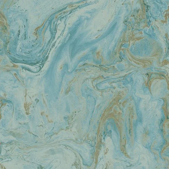 Oil and Marble Wallpaper in Blue and Gold from the Natural Opalescence Collection