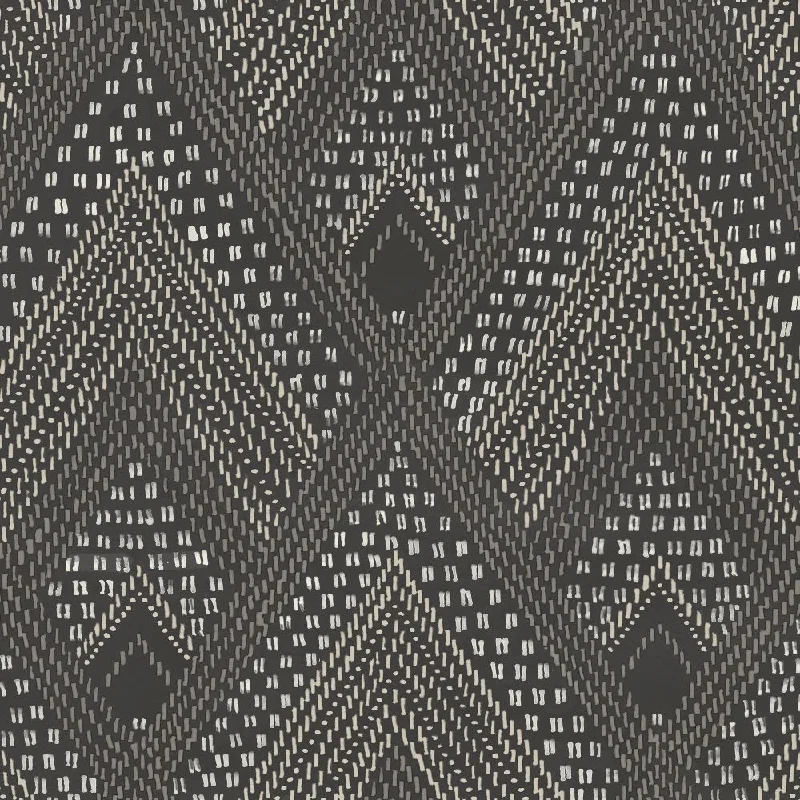 Panama Boho Diamonds Wallpaper in Black Sands and Charcoal from the Boho Rhapsody Collection by Seabrook Wallcoverings