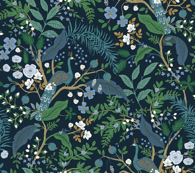 Peacock Garden Peel & Stick Wallpaper in Navy