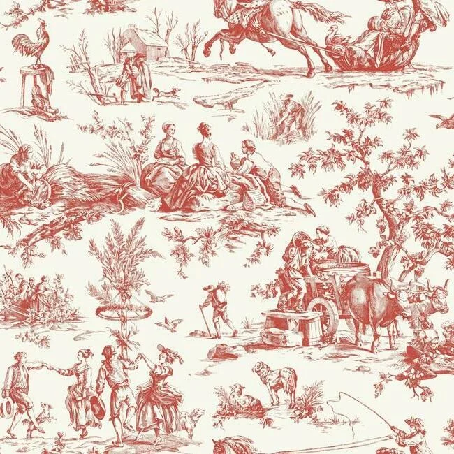 Seasons Toile Wallpaper in Red from the Grandmillennial Collection