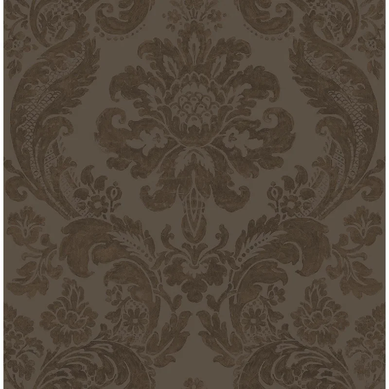 Shadow Damask Wallpaper in Brown from the Moonlight Collection