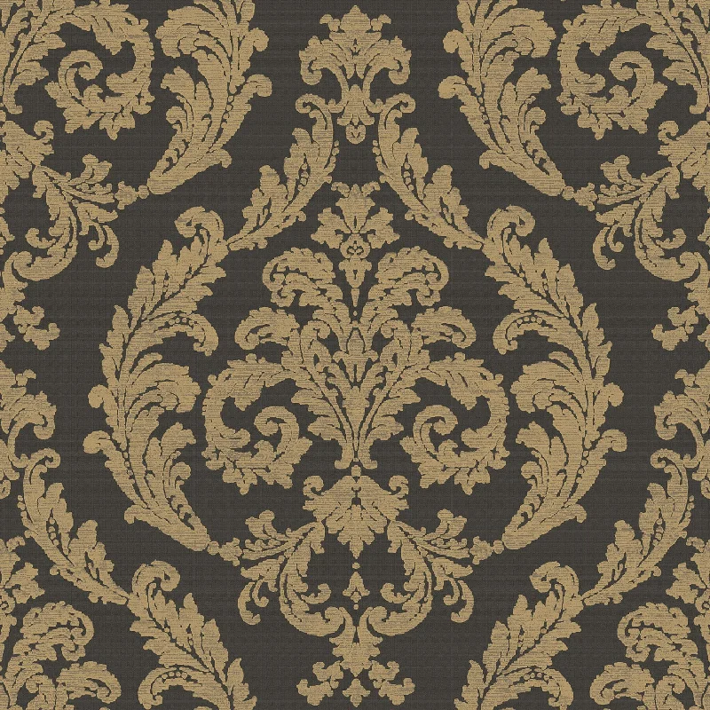 Traditional Damask Black/Gold Wallpaper from the Palazzo Collection