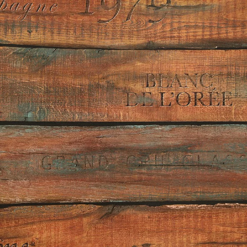 Vintage Wine Crate Wallpaper in Teak from the Precious Elements Collection by Burke Decor