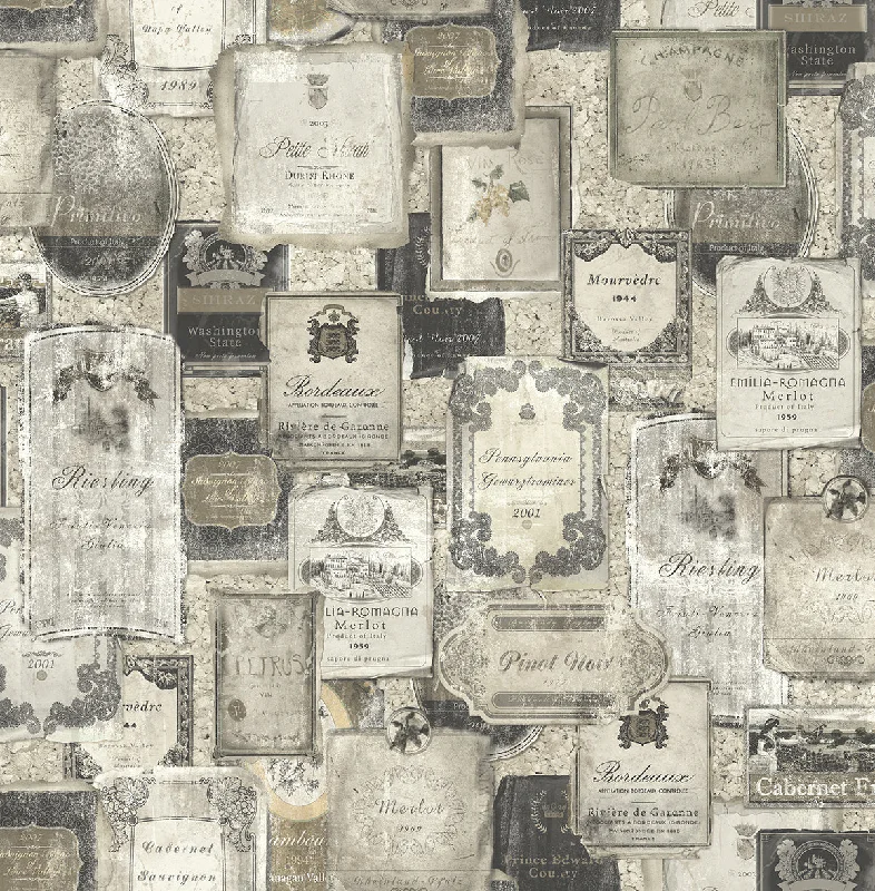 Vintage Wine Wallpaper in Charcoal from the Vintage Home 2 Collection