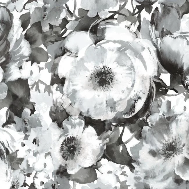 Watercolor Floral Peel & Stick Wall Mural in Black and White