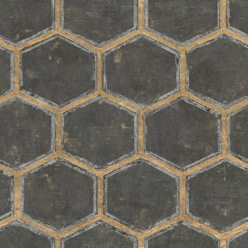 Wright Wallpaper in Black and Gold from the Metalworks Collection