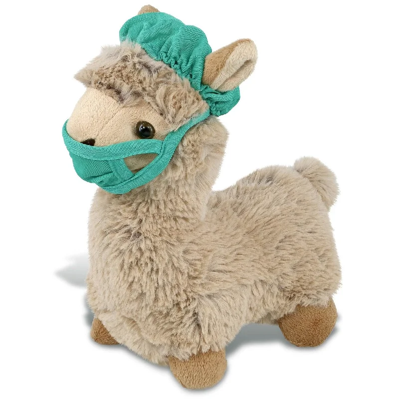 DolliBu Beige Llama Doctor Plush Toy Cute Scrub Uniform and Cap Outfit - 11 inches