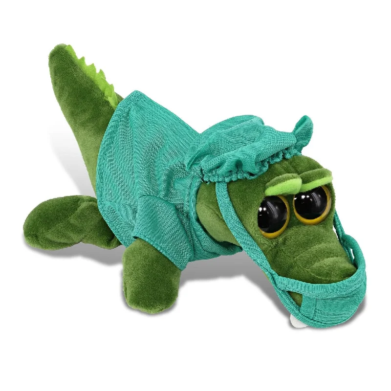 DolliBu Big Eye Alligator Doctor Plush Toy with Scrub Uniform and Cap - 6 inches