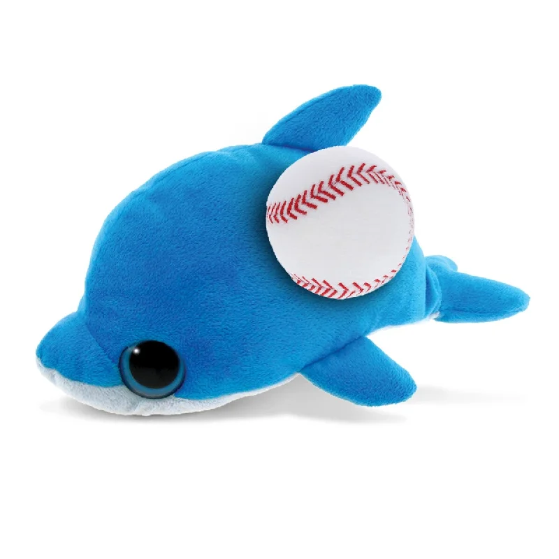 DolliBu Big Eye Dolphin Stuffed Animal with Baseball Plush Toy - 6 inches