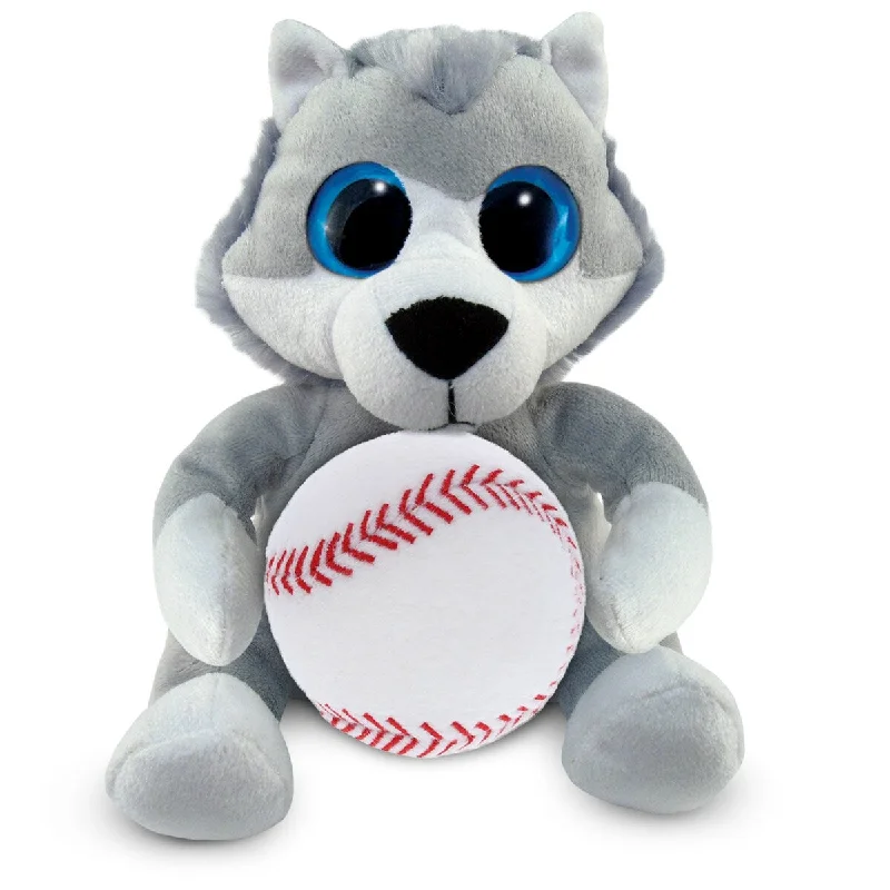 DolliBu Big-Eye Wolf Stuffed Animal with Baseball Plush Toy - 6 inches