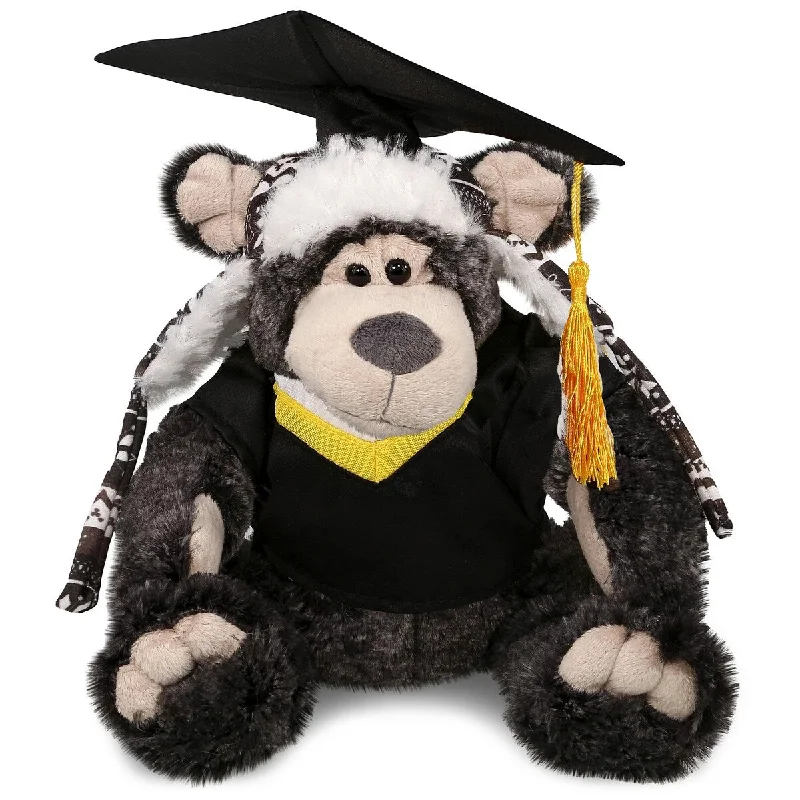 DolliBu Black Bear Graduation Plush Toy with Gown and Cap with Tassel - 12.5 inches