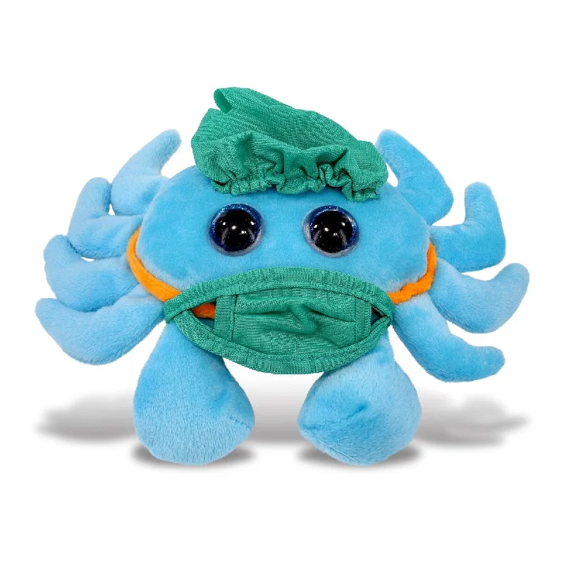 DolliBu Blue Crab Big Eye Doctor Plush with Scrub Cap and Face Mask - 6 inches