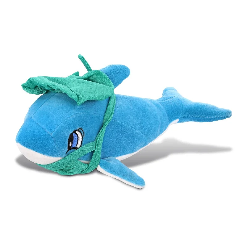 DolliBu Blue Dolphin Doctor Plush Toy w/ Cute Scrub Cap and Face Mask - 12 inches