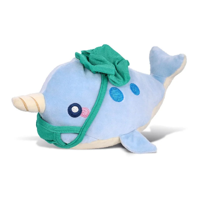 DolliBu Blue Narwhal Doctor Baby Soft Plush with Scrub Cap & Face Mask - 11.75 inches