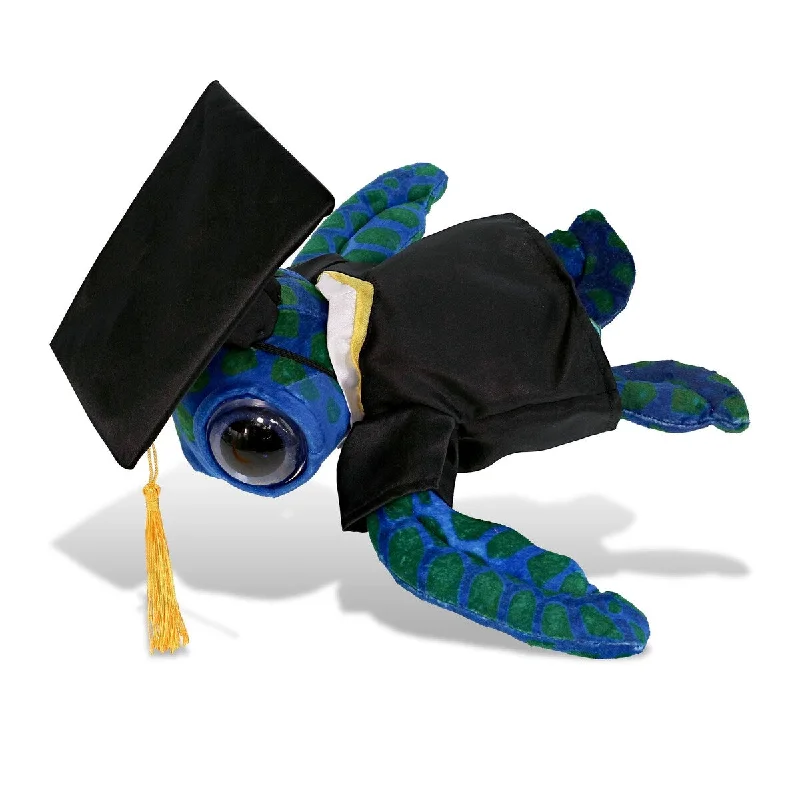 DolliBu Blue Sea Turtle Graduation Plush Toy with Gown and Cap - 10 inches