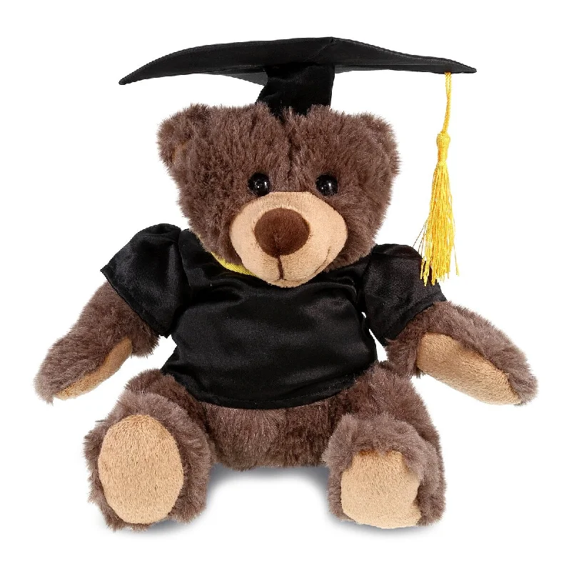 DolliBu Brown Bear Graduation Plush Toy with Gown and Cap with Tassel - 10 inches