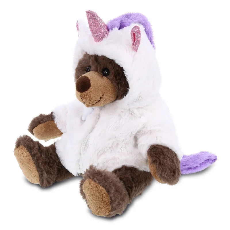 DolliBu Brown Bear with Red Plaid Hoodie Unicorn Plush Stuffed Animal - 10 inches