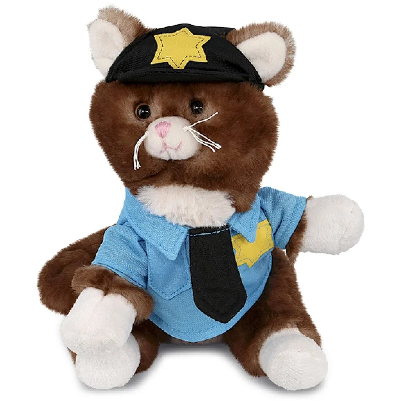 DolliBu Brown Cat Police Officer Plush Toy with Cop Uniform and Cap - 7 inches