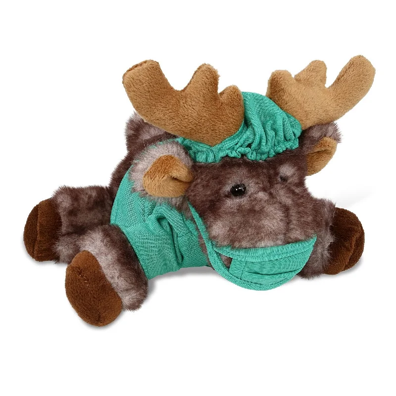 DolliBu Brownish Lying Moose Doctor Plush with Scrub Uniform and Cap - 9.5 inches