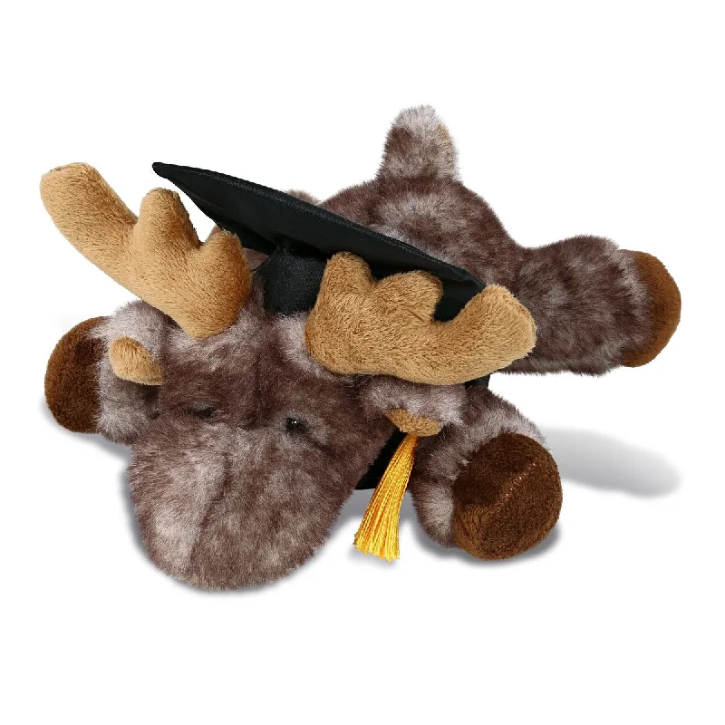 DolliBu Brownish Lying Moose Graduation Plush Toy with Gown and Cap - 9.5 inches