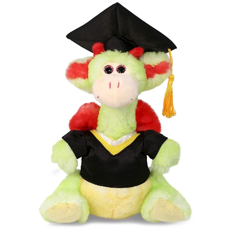 DolliBu Dragon Graduation Plush Toy with Gown and Cap with Tassel - 8 inches