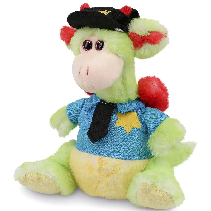 DolliBu Dragon Police Officer Plush Toy with Cop Uniform and Cap - 8 inches