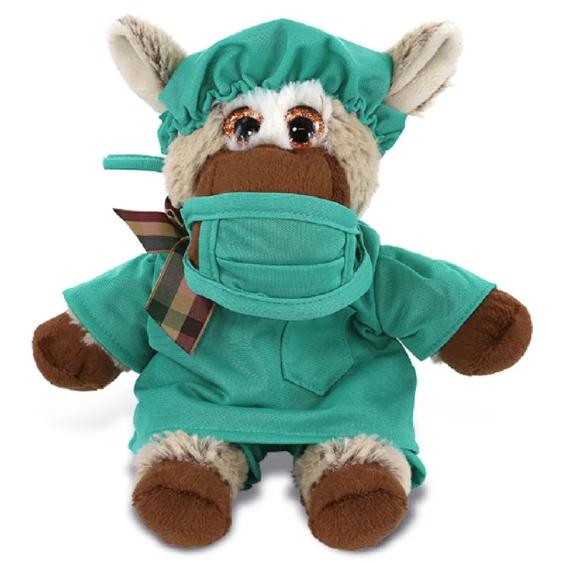 DolliBu Floppy Donkey Doctor Plush Toy with Cute Scrub Uniform & Cap - 7 inches