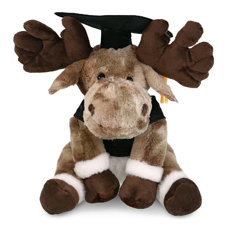 DolliBu Forest Floppy Moose Graduation Plush Toy with Gown and Cap - 10.5 inches