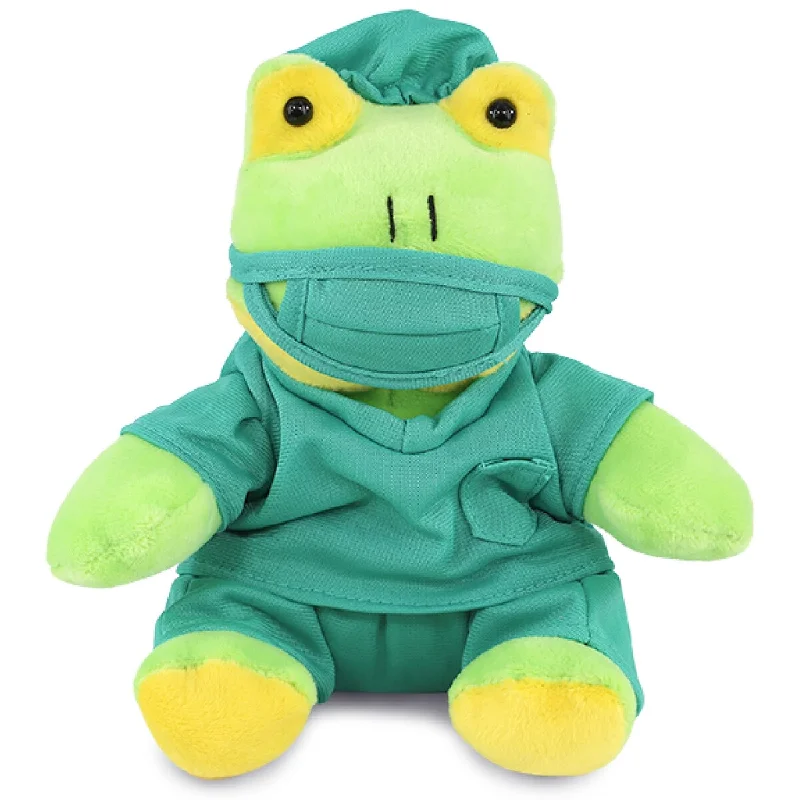 DolliBu Frog Doctor Plush Toy with Cute Scrub Uniform and a Cap Outfit - 6 inches