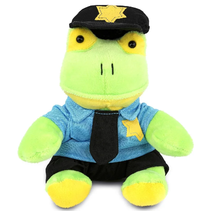 DolliBu Frog Police Officer Plush Toy with Cute Cop Uniform and Cap - 6 inches