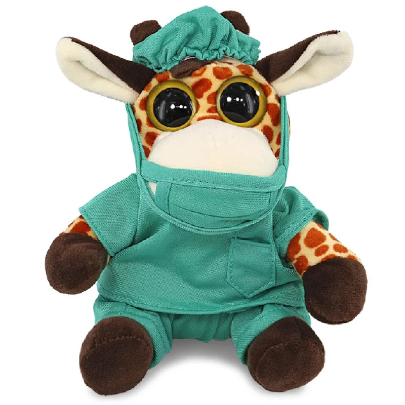 DolliBu Giraffe Doctor Plush with Cute Scrub Uniform and Cap Outfit - 6 inches