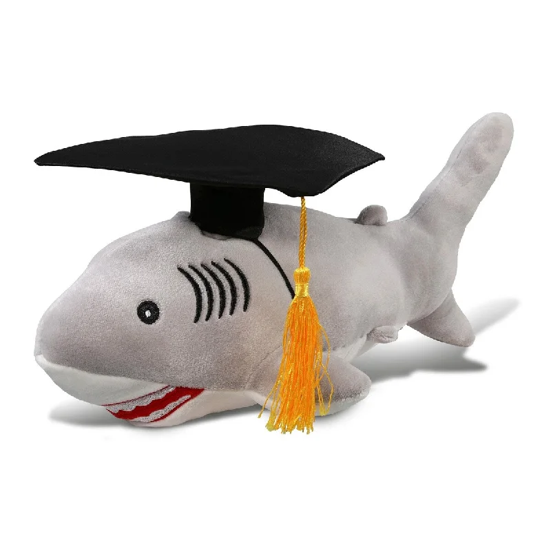 DolliBu Gray Shark Graduation Plush Toy with Cap with Tassel Outfit - 12 inches