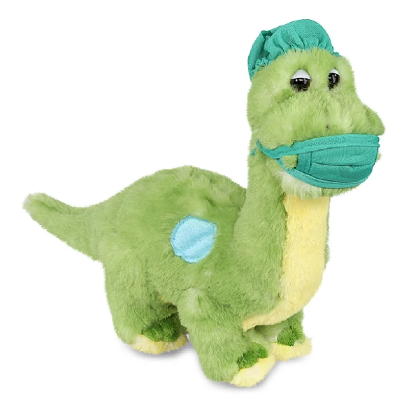 DolliBu Green Dinosaur Doctor Plush with Cute Scrub Uniform and Cap - 10 inches