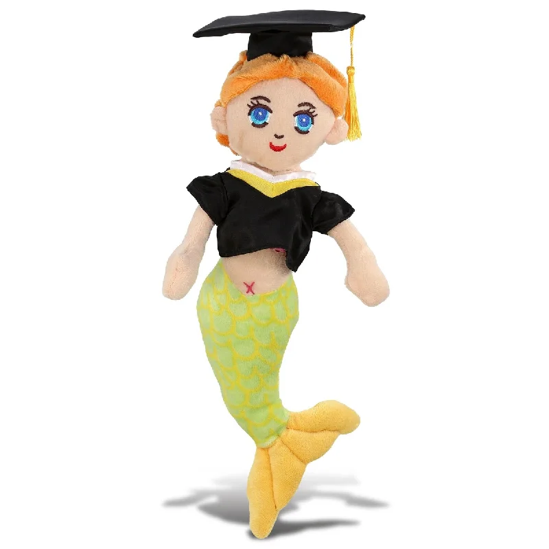 DolliBu Green Mermaid Graduation Plush Toy with Graduation Cap - 14 inches