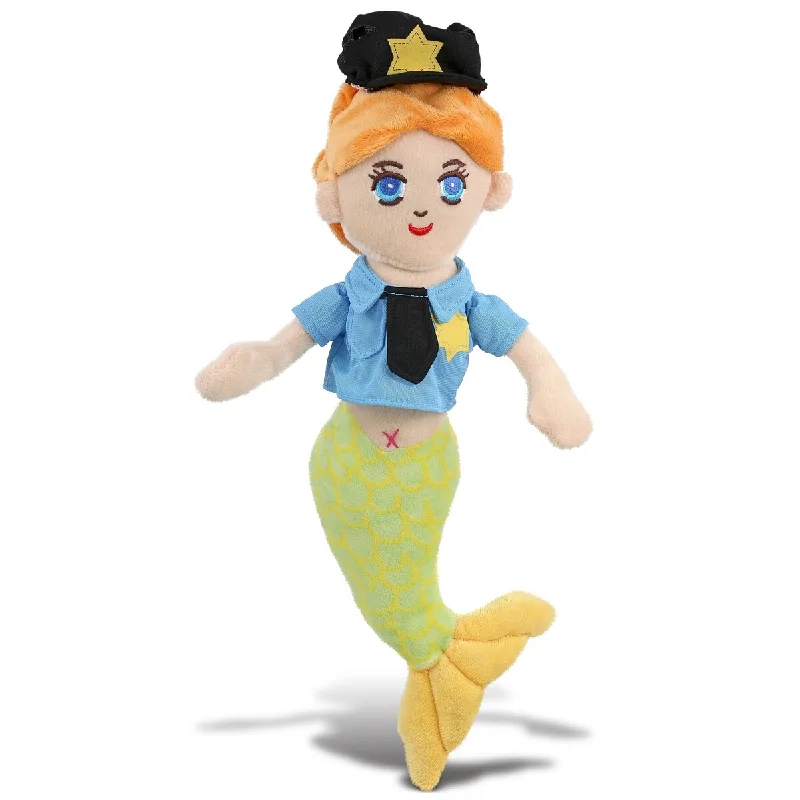 DolliBu Green Mermaid Police Officer Plush with Cop Uniform and Cap - 14 inches