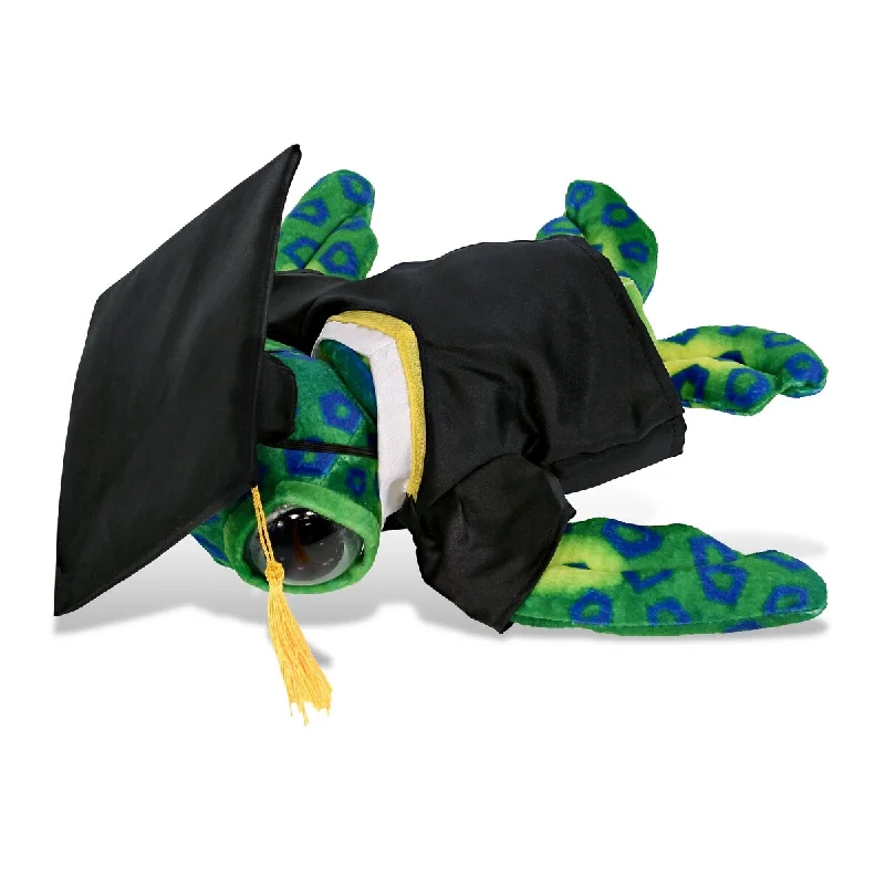 DolliBu Green Sea Turtle Graduation Plush Toy with Gown and Cap - 10 inches