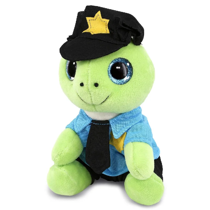 DolliBu Green Sea Turtle Sparkle Eyes Police Officer Plush Toy - 8 inches