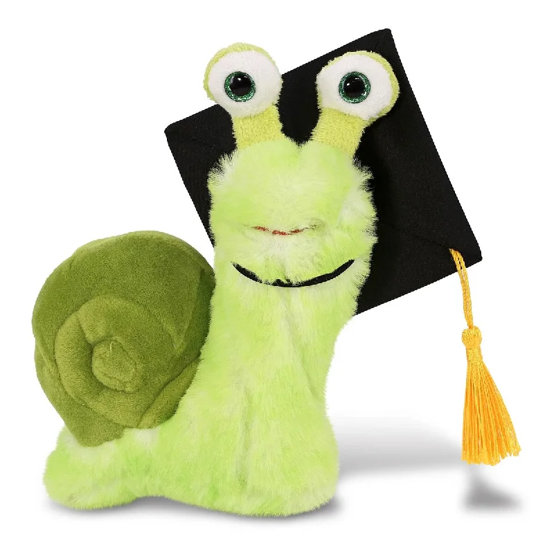 DolliBu Green Snail Graduation Plush Toy with Gown and Cap with Tassel - 7 inches