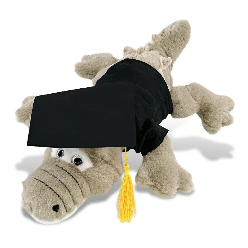 DolliBu Grey Alligator Large Graduation Plush Toy with Gown and Cap - 17 inches