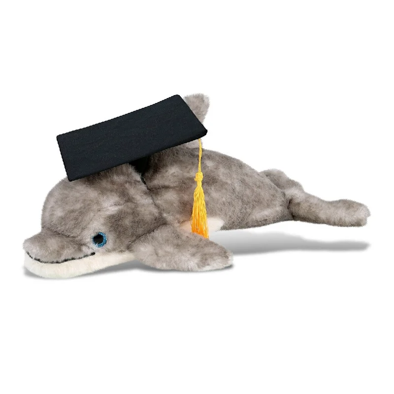 DolliBu Grey Dolphin Graduation Plush with Graduation Cap with Tassel - 16.5 inches