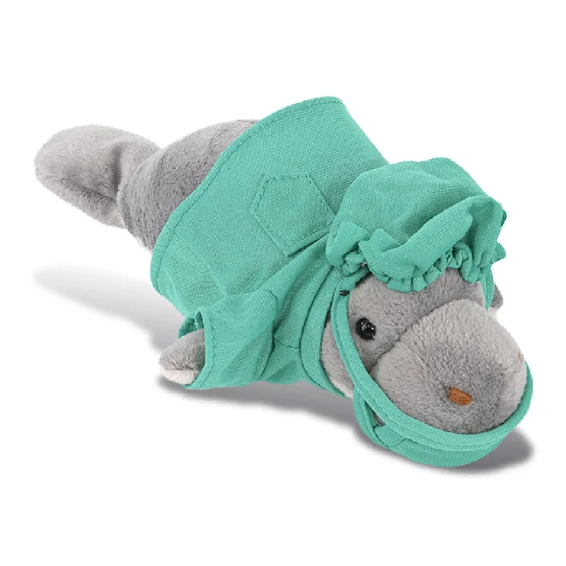 DolliBu Grey Manatee Doctor Plush with Cute Scrub Uniform & Cap Outfit - 9 inches