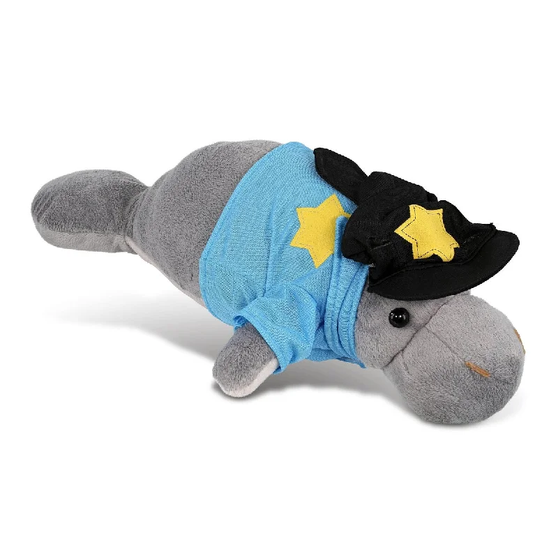 DolliBu Grey Manatee Police Officer Plush Toy with Cop Uniform and Cap - 15 inches