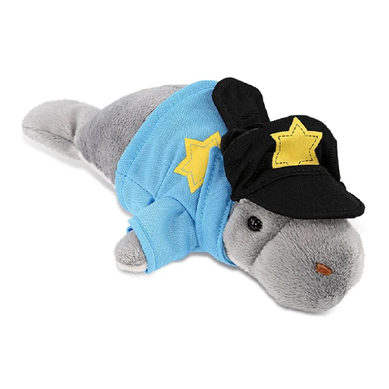 DolliBu Grey Manatee Police Officer Plush Toy with Cop Uniform and Cap - 9 inches