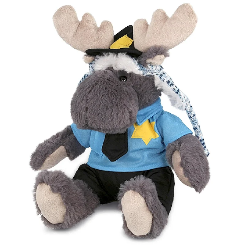 DolliBu Grey Moose Police Officer Plush Toy with Cop Uniform and Cap - 15 inches