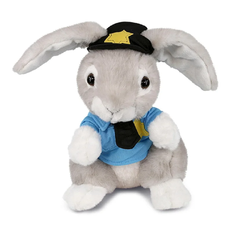 DolliBu Grey Rabbit Police Officer Plush Toy with Cop Uniform and Cap - 6.5 inches