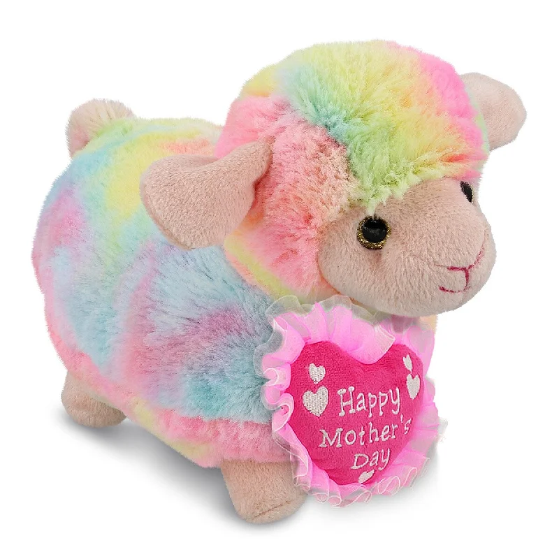 DolliBu Happy Mother’s Day Plush Rainbow Sheep with Pink Heart Message - 7 inches