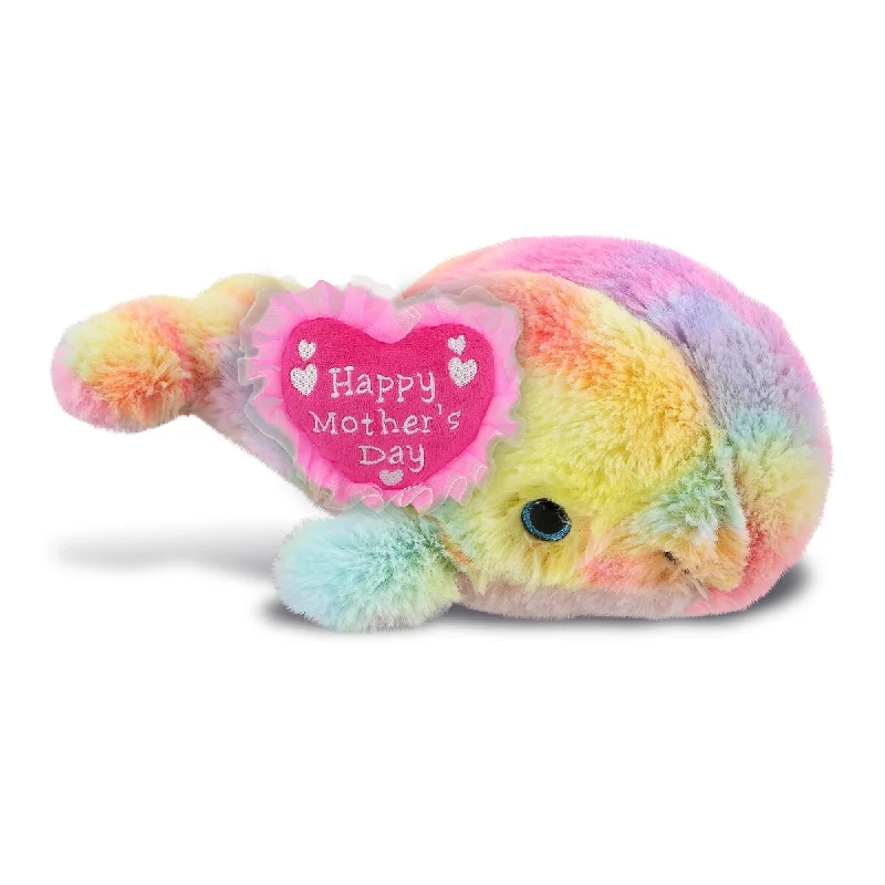 DolliBu Happy Mother’s Day Plush Rainbow Whale with Pink Heart Message - 7 inches